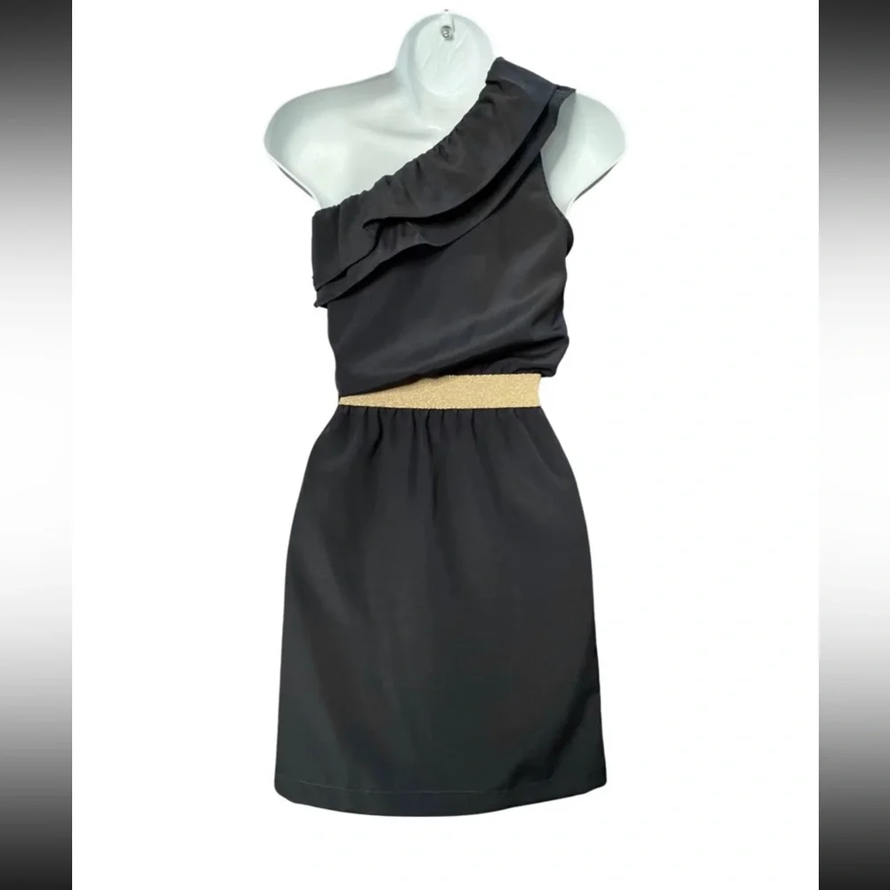 NWT Saks 5th Ave One Shoulder Goddess Eight Sixty Blue Chiffon Mini Dress - Picture 6 of 6